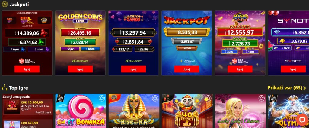 Povezani jackpoti na Casino.si z različnimi skladi